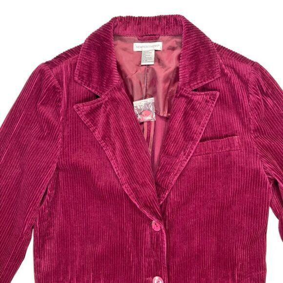 Newport News VTG Corduroy Blazer Womens 10 Burgundy Single Breasted Jacket New - Picture 2 of 16
